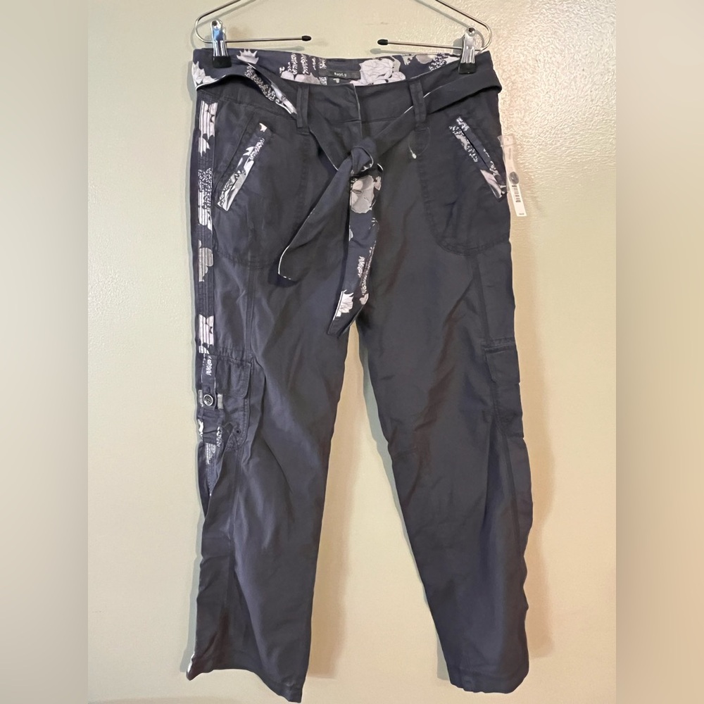 Apt 9Womens Gray Cargo Pants Low Rise Y2K Cotton Waist Tie Soft Size 6 NWT